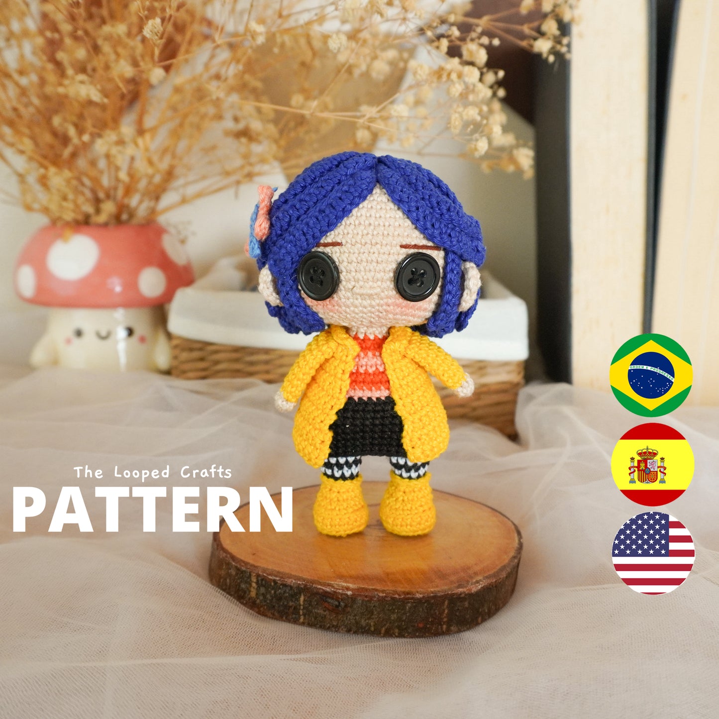 Mini Amigurumi Coraline Button Eyes Inspired
